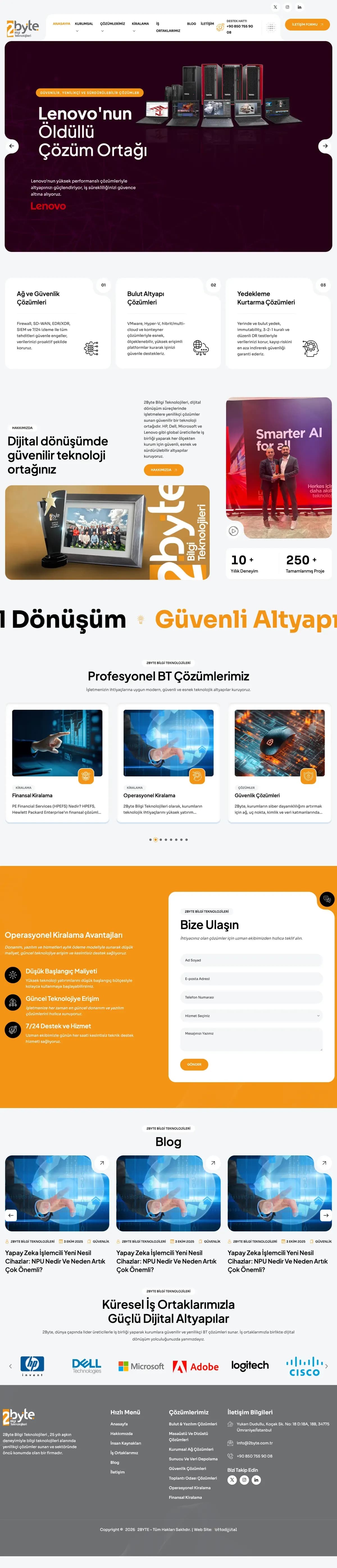 2byte web sitesinin ana sayfası, masaüstünde baştan sona