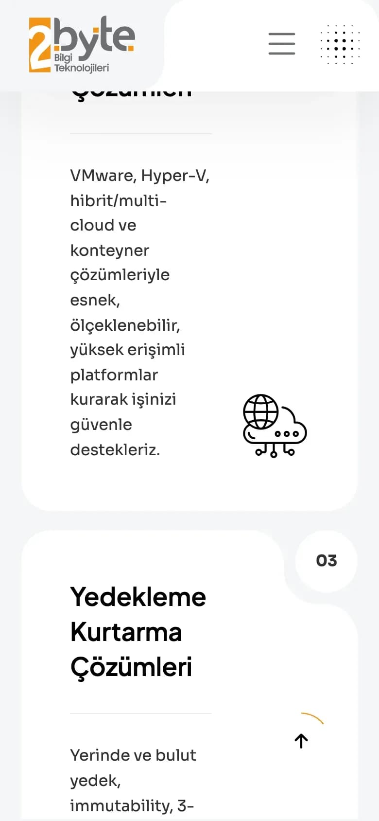 2byte web sitesi, telefonda ana sayfanın alt bölümü