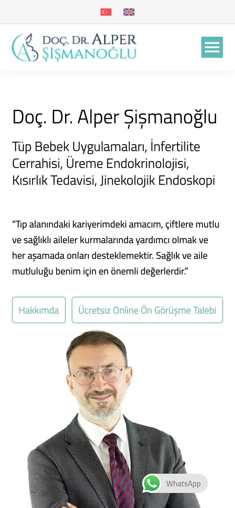 Doç. Dr. Alper Şişmanoğlu web sitesi, telefonda ilk ekran