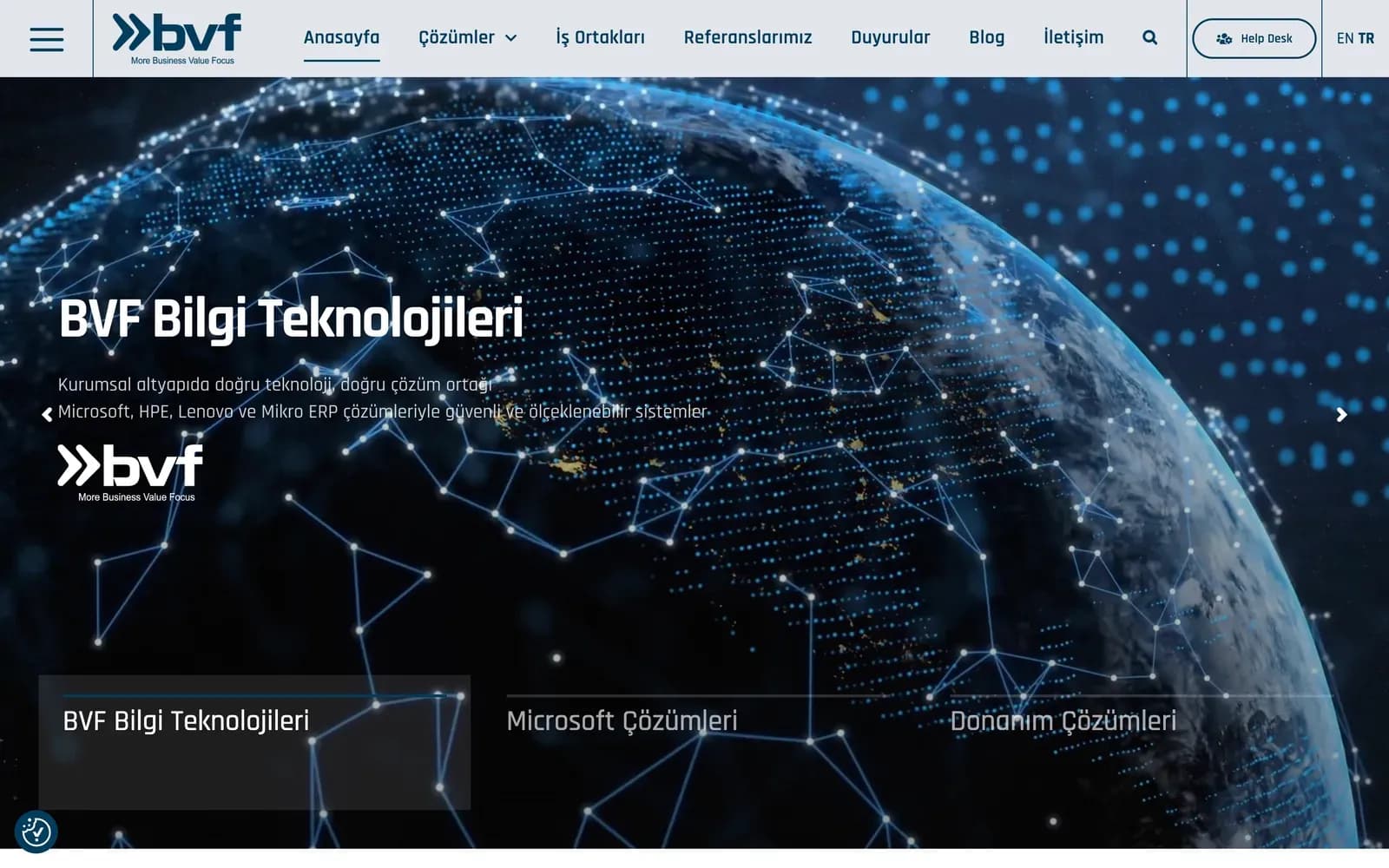 BVF web sitesi, masaüstünde ilk ekran