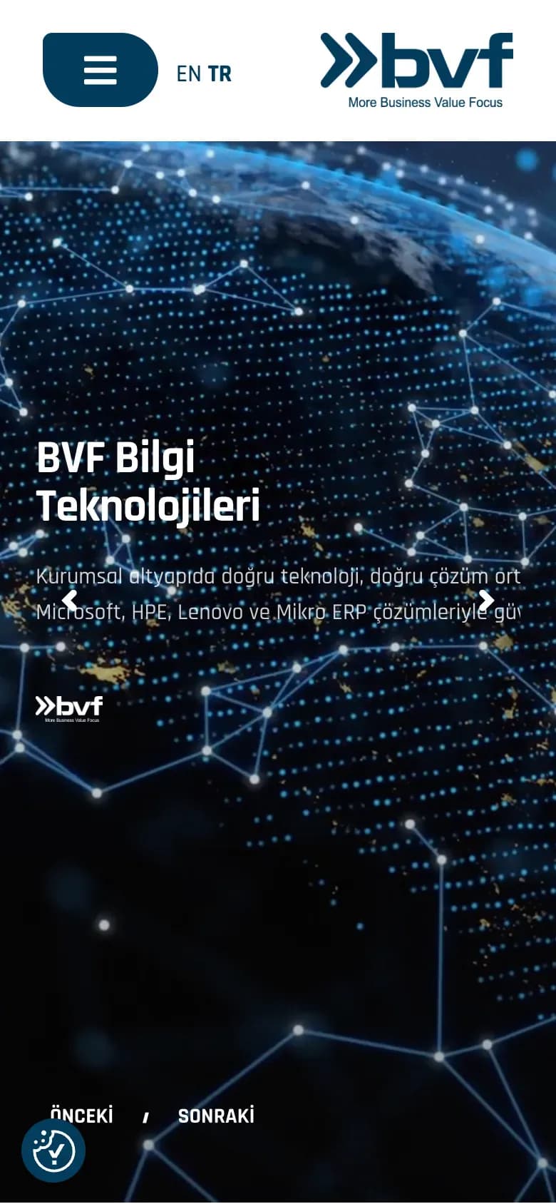 BVF web sitesi, telefonda ilk ekran
