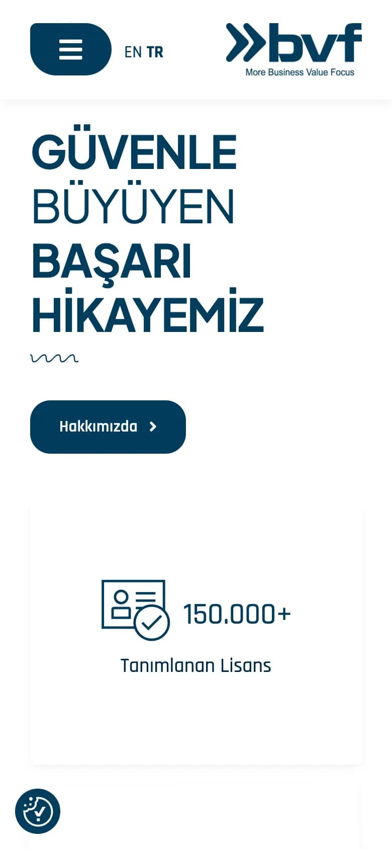 BVF web sitesi, telefonda ana sayfanın devamı