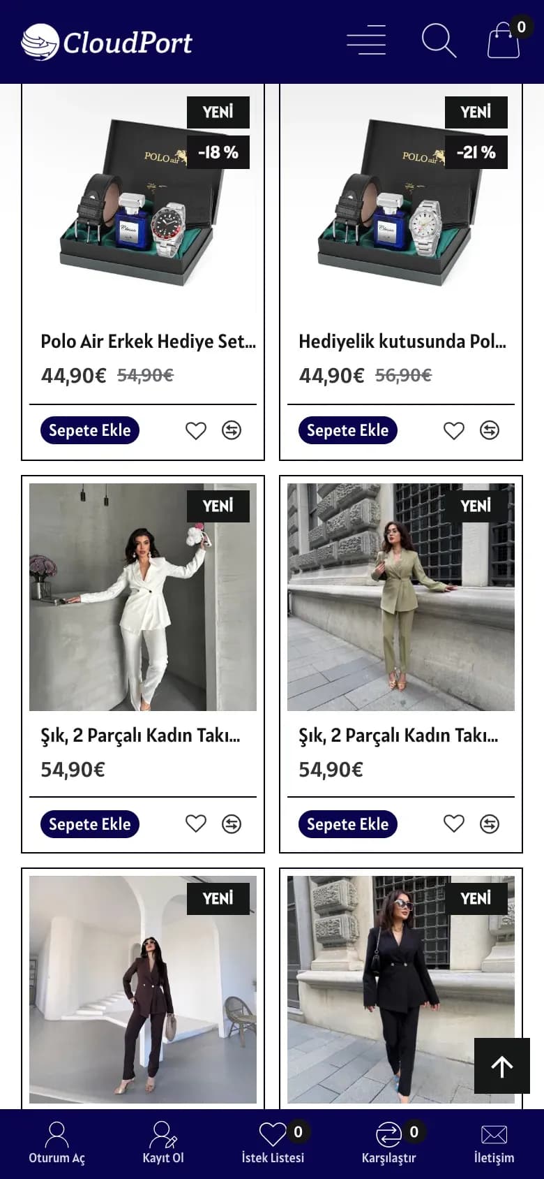 CloudPort web sitesi, telefonda ana sayfanın devamı