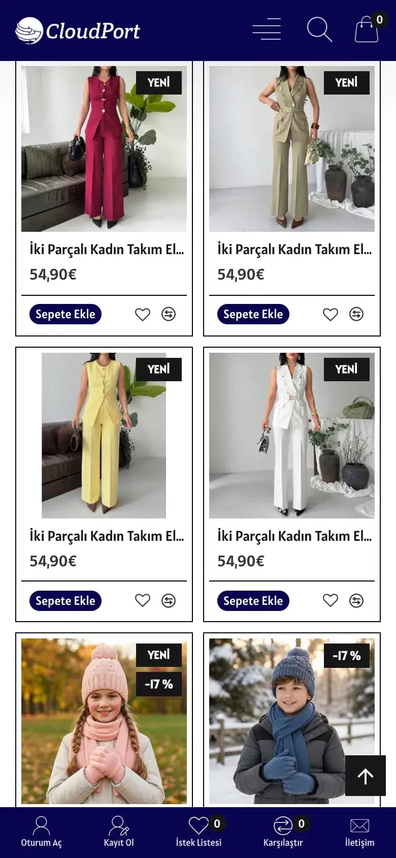CloudPort web sitesi, telefonda ana sayfanın alt bölümü
