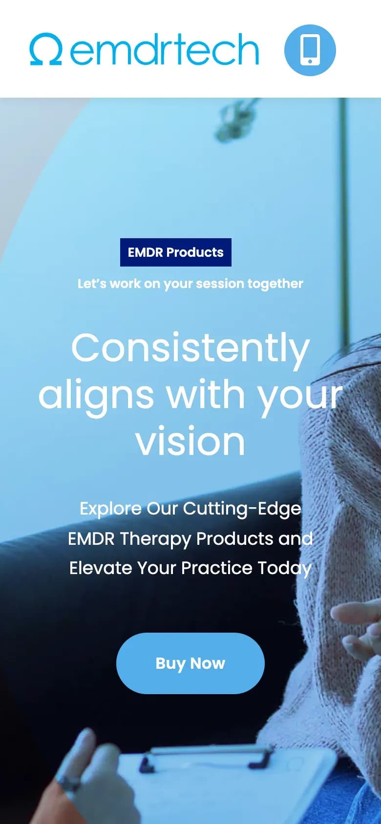 EMDR Tech web sitesi, telefonda ilk ekran
