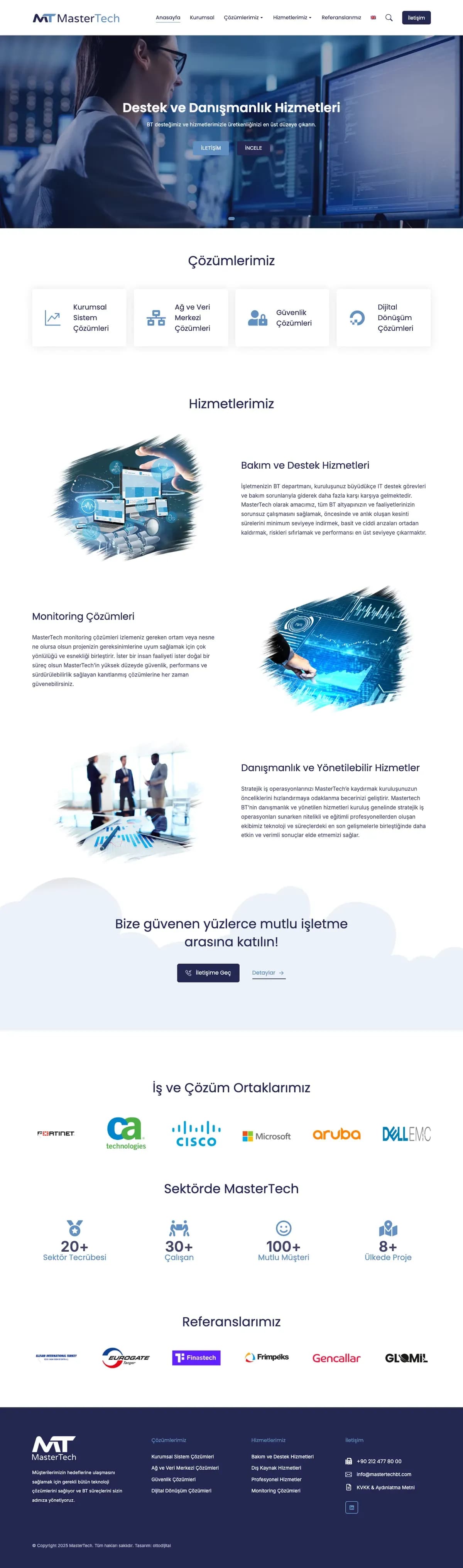 MasterTech web sitesinin ana sayfası, masaüstünde baştan sona