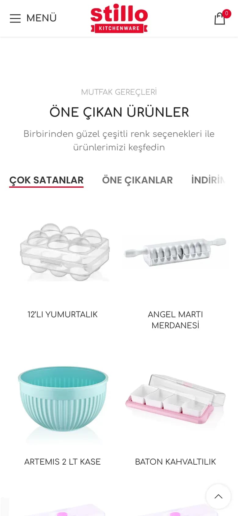 Stillo web sitesi, telefonda ana sayfanın alt bölümü