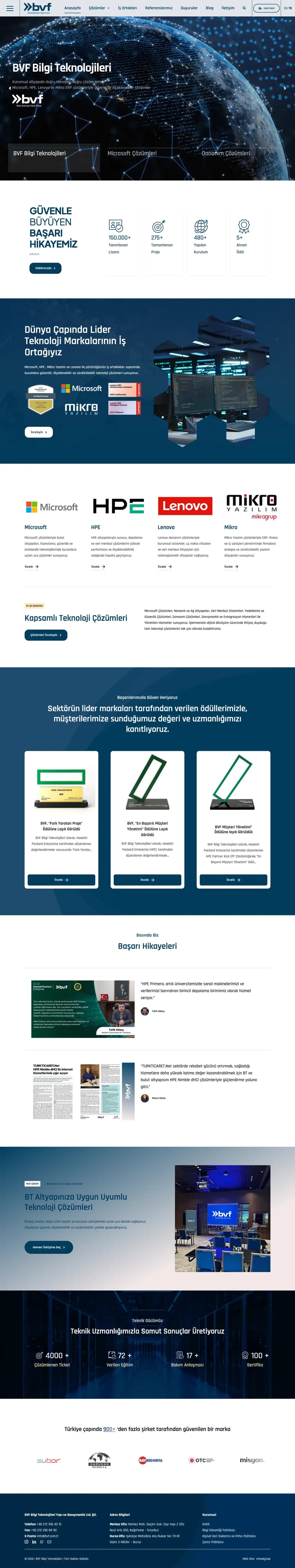 BVF web sitesinin ana sayfası, masaüstünde baştan sona